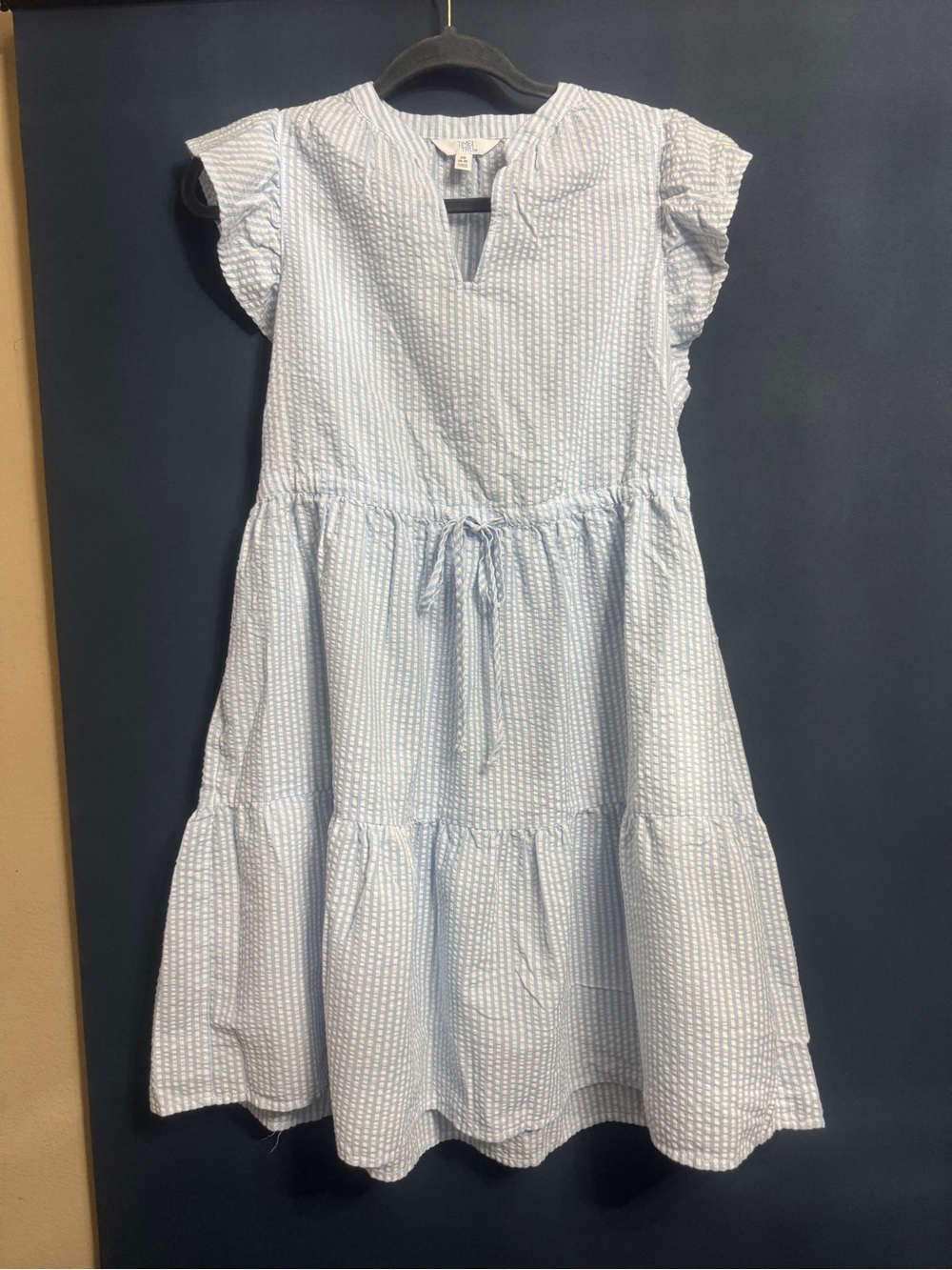 Time and Tru Girls Blue & White Striped Seersucker Dress - Size XS (0-2)